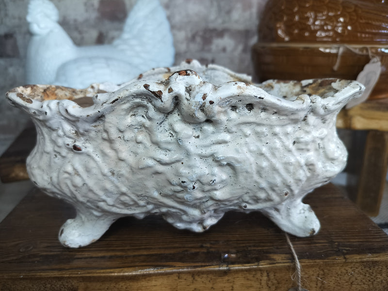 Antique French Cast Iron Jardinière – Chippy White Finish