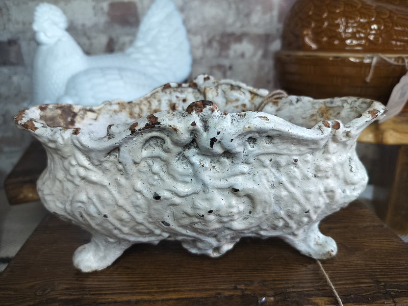 Antique French Cast Iron Jardinière – Chippy White Finish