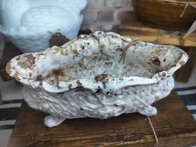 Antique French Cast Iron Jardinière – Chippy White Finish