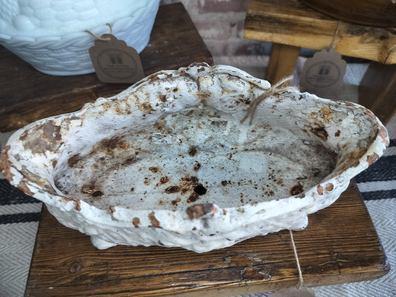 Antique French Cast Iron Jardinière – Chippy White Finish