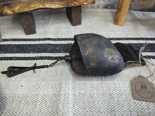 Antique French Cowbell with Leather Strap – Rustic French Farmhouse Charm