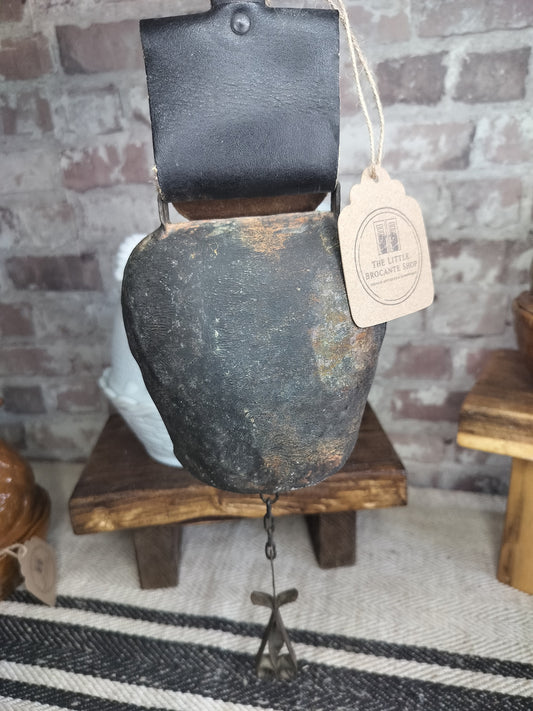 Antique French Cowbell with Leather Strap – Rustic French Farmhouse Charm