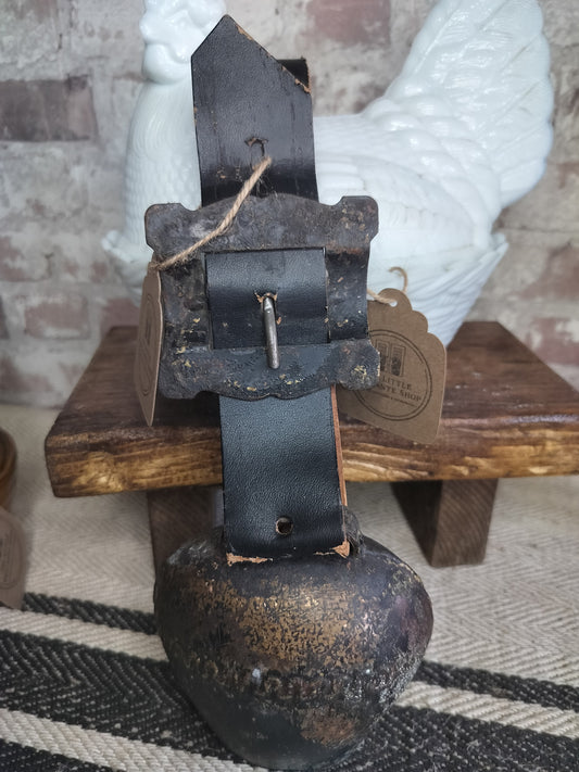 Antique Hand-Forged French Cowbell on Original Leather Strap