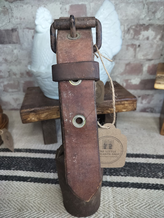 Antique Rustic Cow Bell with Original Leather Strap