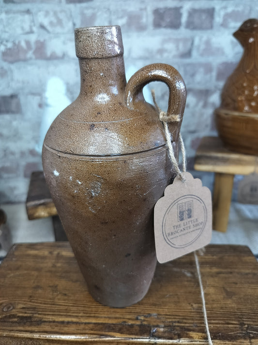 French Antique Glazed Stoneware Bottle / Jug with Handle