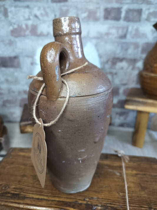 French Antique Glazed Stoneware Bottle / Jug with Handle