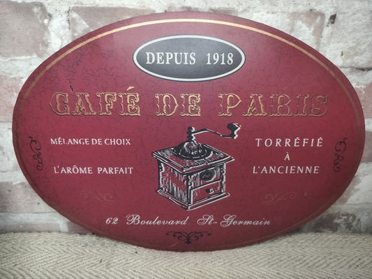 Vintage-Style “Café de Paris” Metal Wall Sign – French Bistro Décor