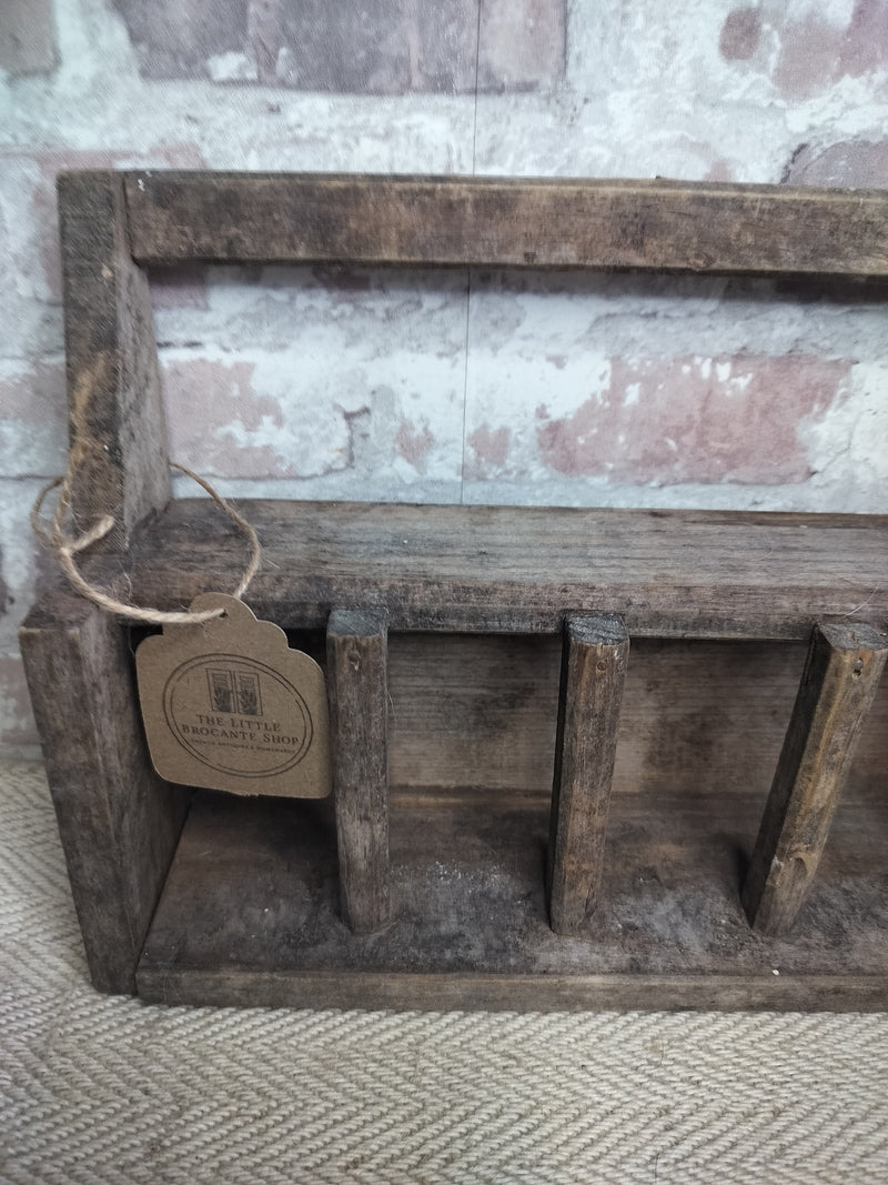 Vintage French Rustic Wooden Bottle / Utensil Rack