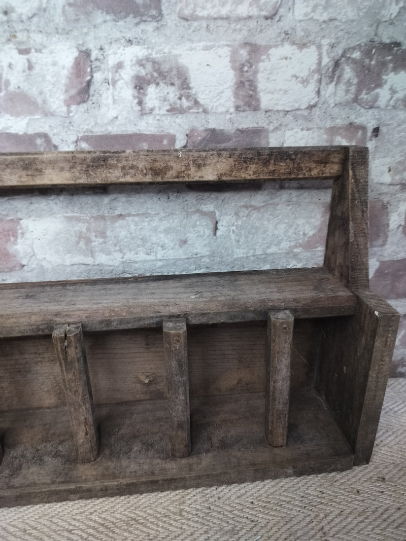 Vintage French Rustic Wooden Bottle / Utensil Rack