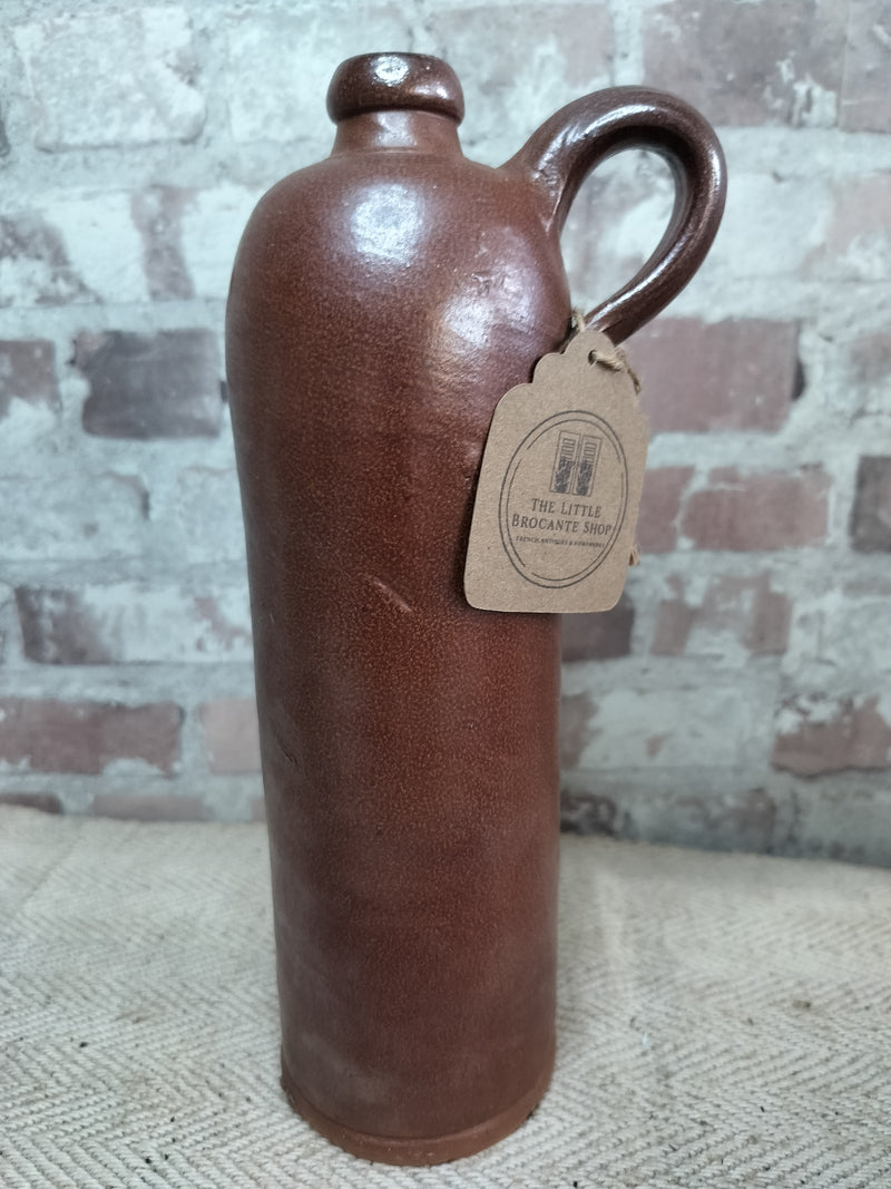 Antique French Tall Glazed Stoneware Bottle - The Little Brocante Shop