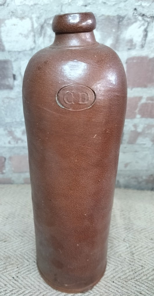 Antique French Tall Glazed Stoneware Bottle - The Little Brocante Shop