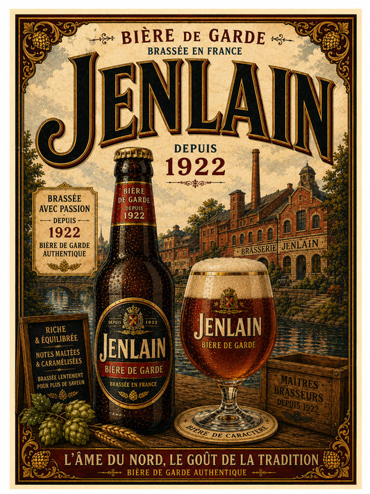 Jenlain Bière de Garde Vintage Beer Print in Wooden frame. Choice of frames & sizes