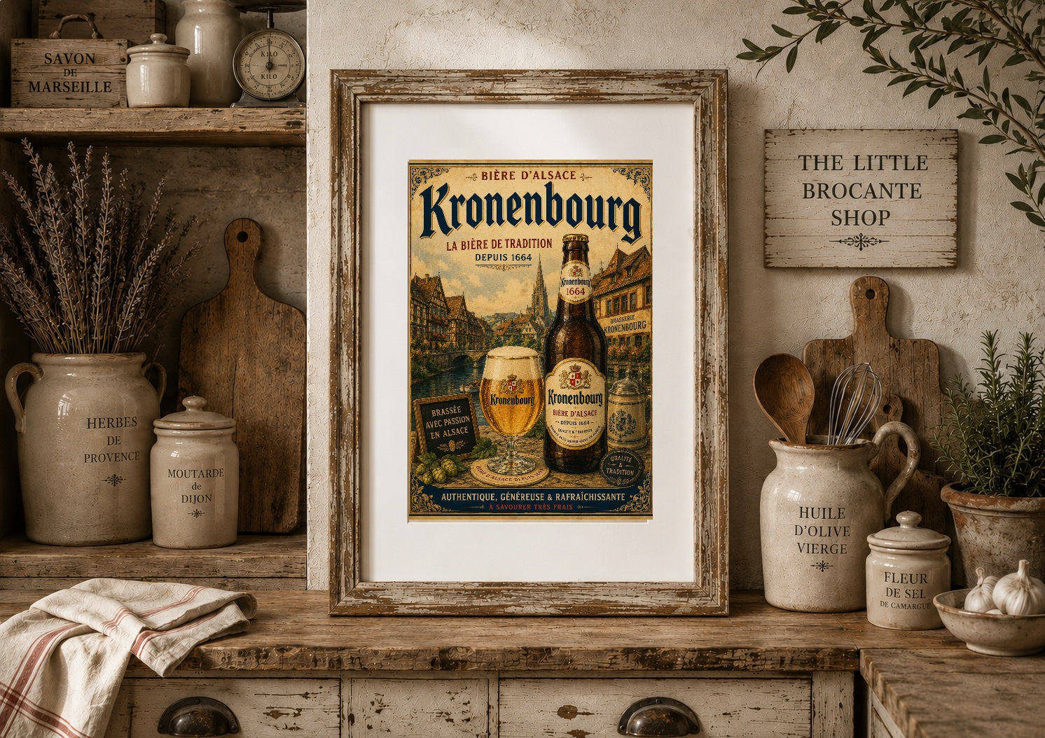 Kronenbourg 1664 Vintage Beer Poster in Wooden frame. Choice of