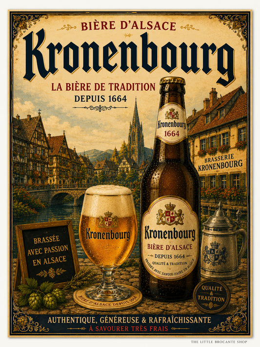 Kronenbourg 1664 Vintage Beer Poster in Wooden frame. Choice of frames & sizes