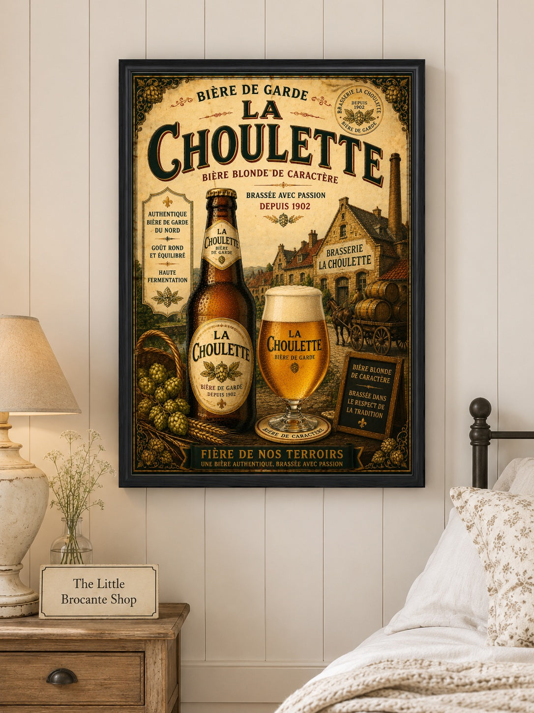 La Choulette Bière de Garde Vintage French Beer Print in Wooden frame. Choice of frames & sizes | French Brewery Wall Art Print | Available in A4, A3, A2, 50x70cm & A1