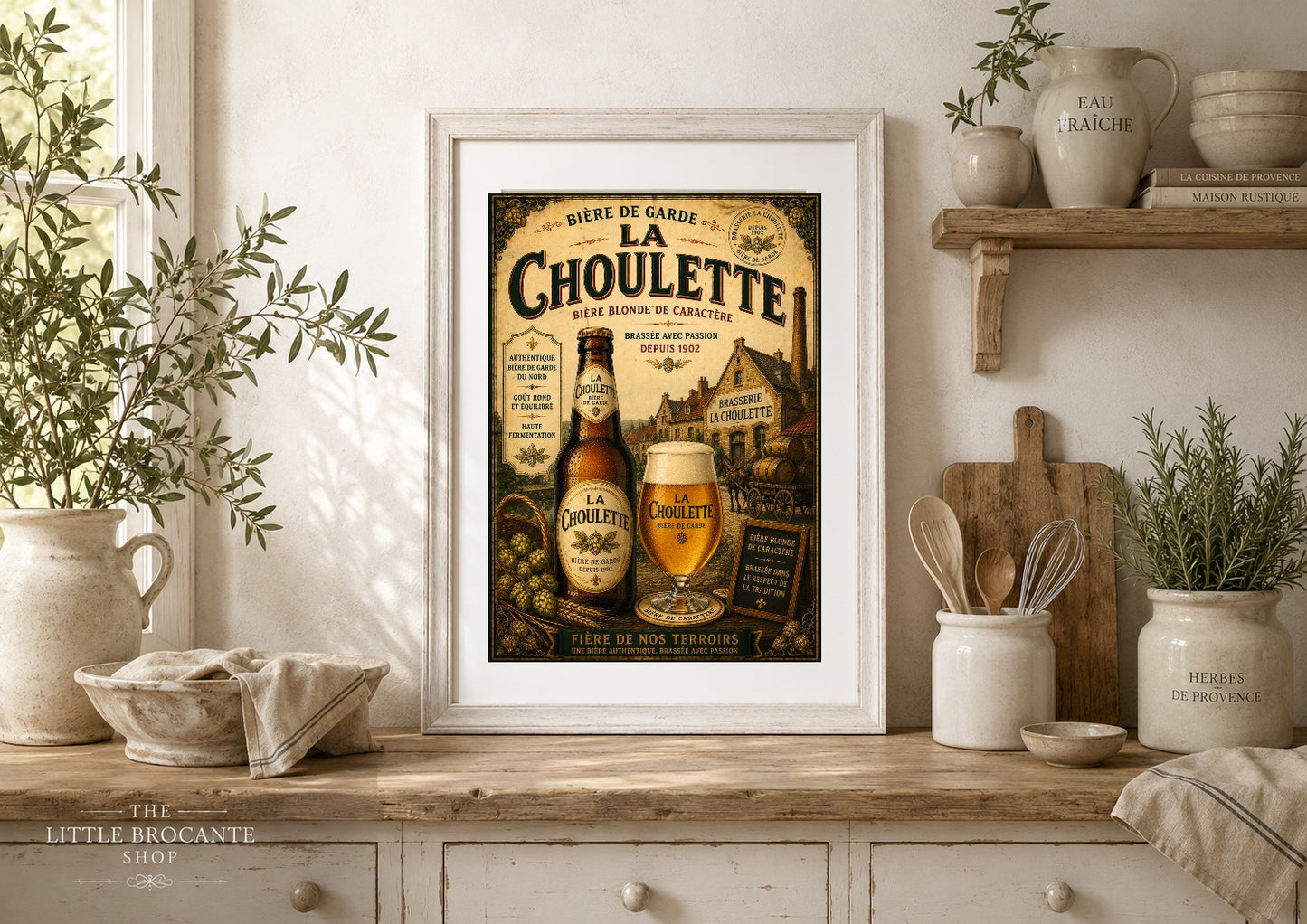La Choulette Bière de Garde Vintage French Beer Print in Wooden frame. Choice of frames & sizes | French Brewery Wall Art Print | Available in A4, A3, A2, 50x70cm & A1