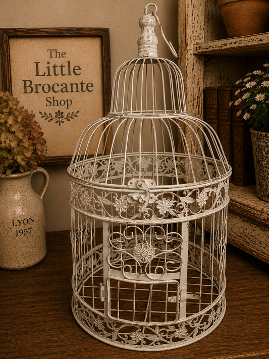 Large Ornate White Metal Birdcage | French Country Decorative Cage | Vintage Style Home Décor