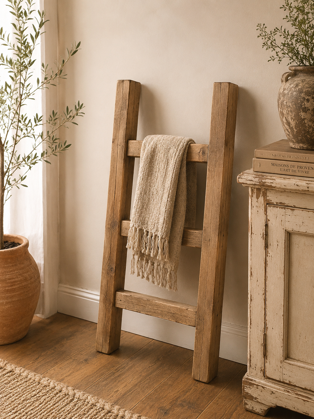 Rustic Wooden Towel or Blanket Ladder - 1 metre tall - The Little Brocante Shop