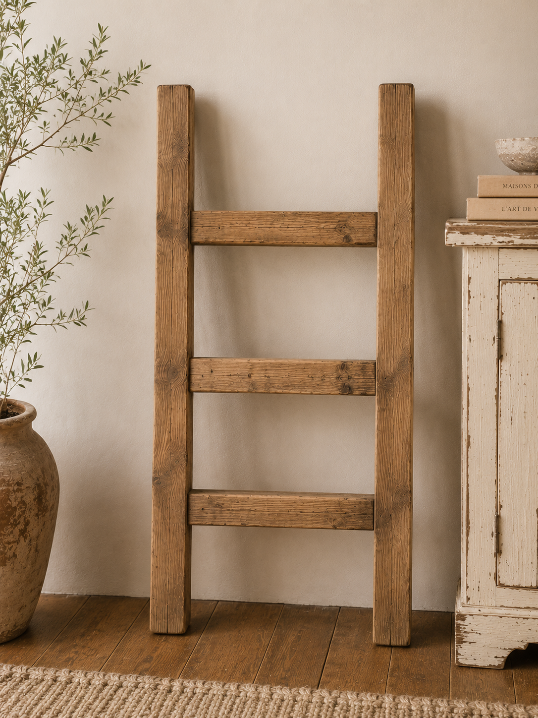 Rustic Wooden Towel or Blanket Ladder - 1 metre tall - The Little Brocante Shop