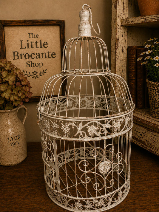 Large Ornate White Metal Birdcage | French Country Decorative Cage | Vintage Style Home Décor