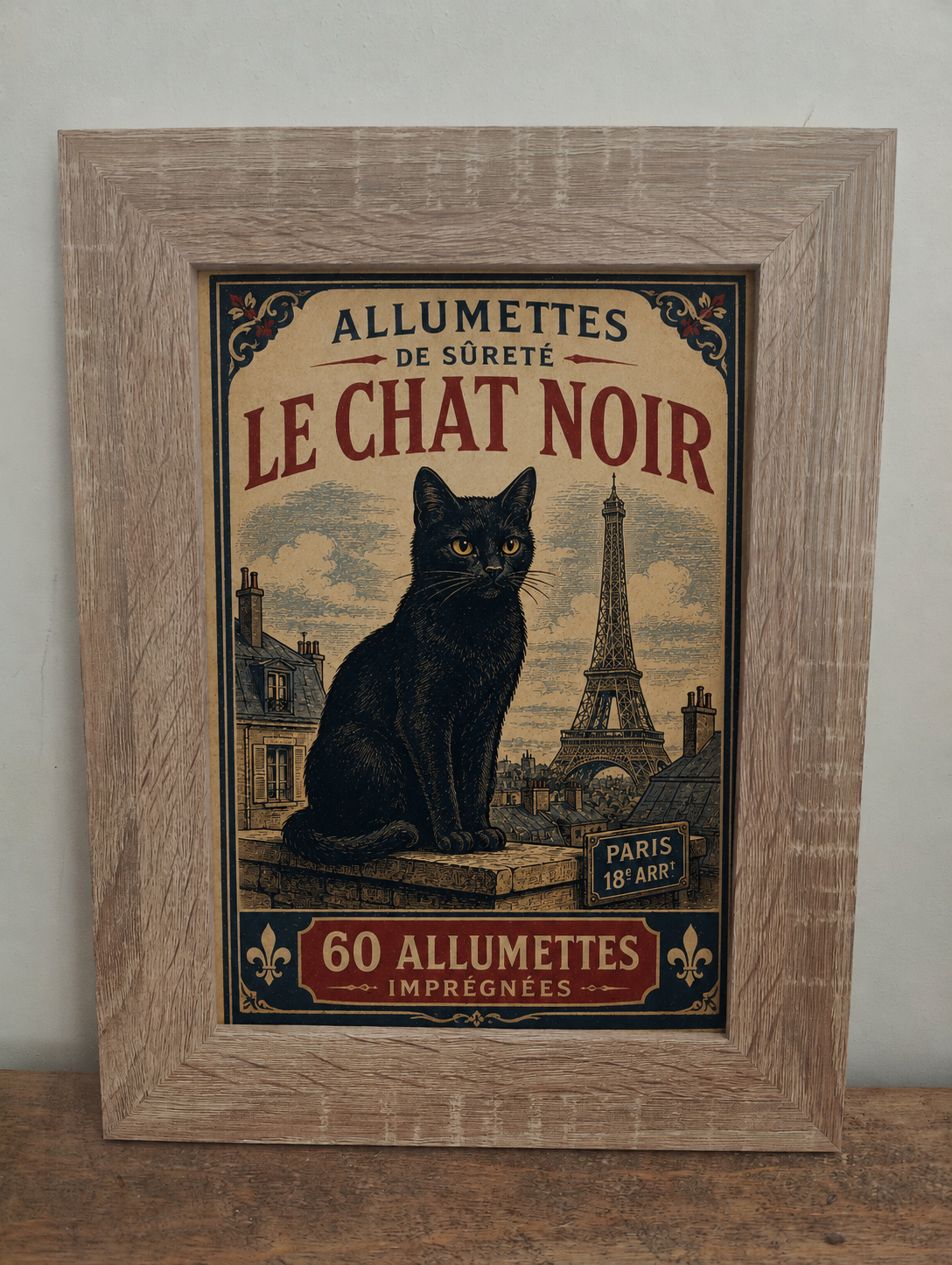 Set of 3 Vintage inspired French Matchbox Art Prints - A4 in wooden frames