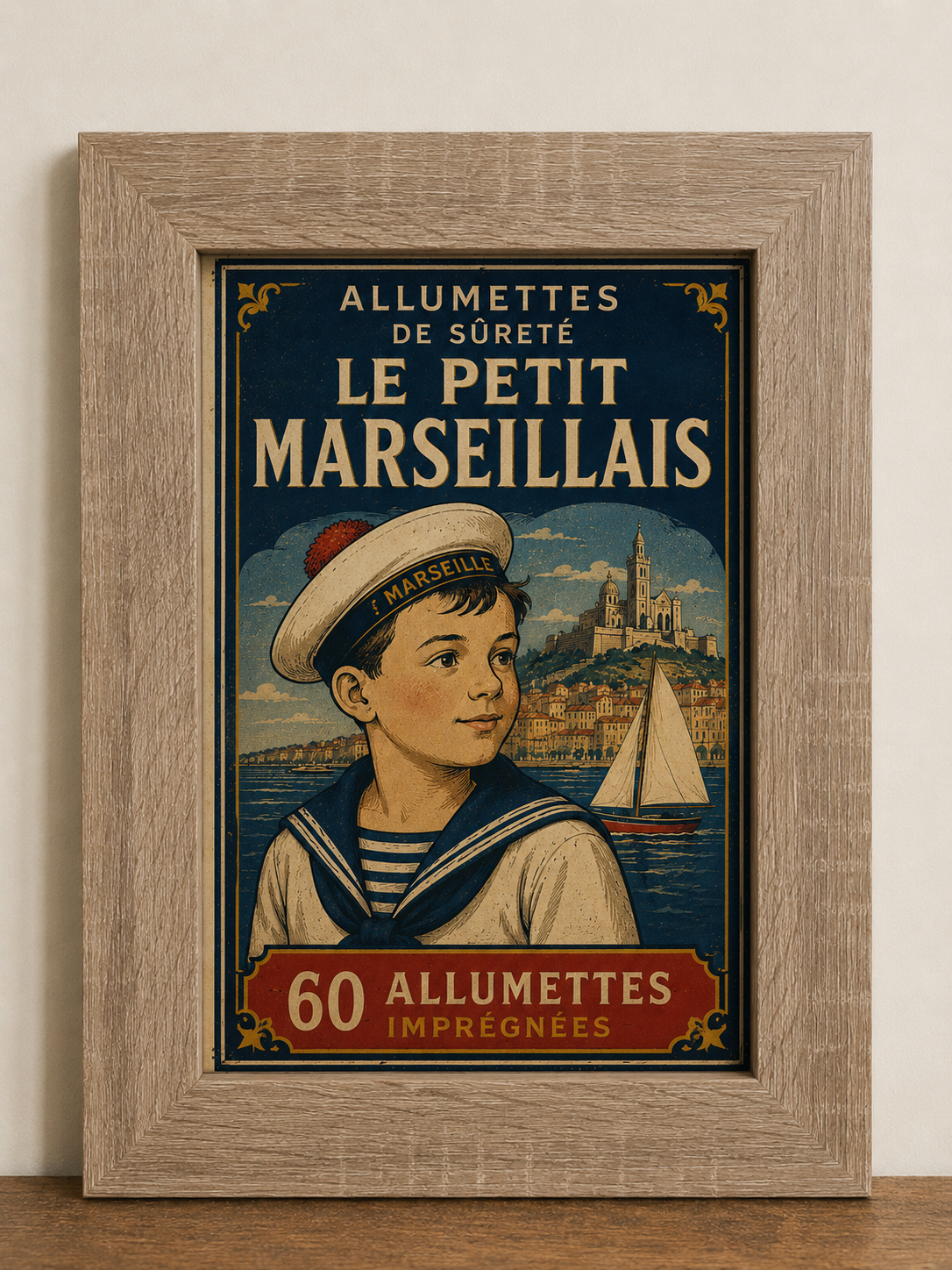 Set of 3 Vintage inspired French Matchbox Art Prints - A4 in wooden frames