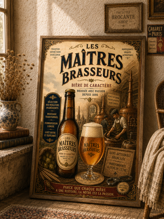 Les Maîtres Brasseurs Vintage French Beer Poster | French Brewery Wall Art Print | Available in A4, A3, A2, 50x70cm & A1