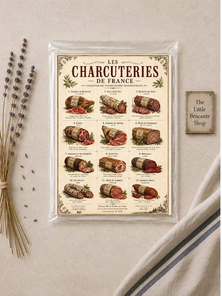 Vintage French Charcuterie Print (Unframed) | Les Charcuteries de France | Rustic Kitchen Wall Art