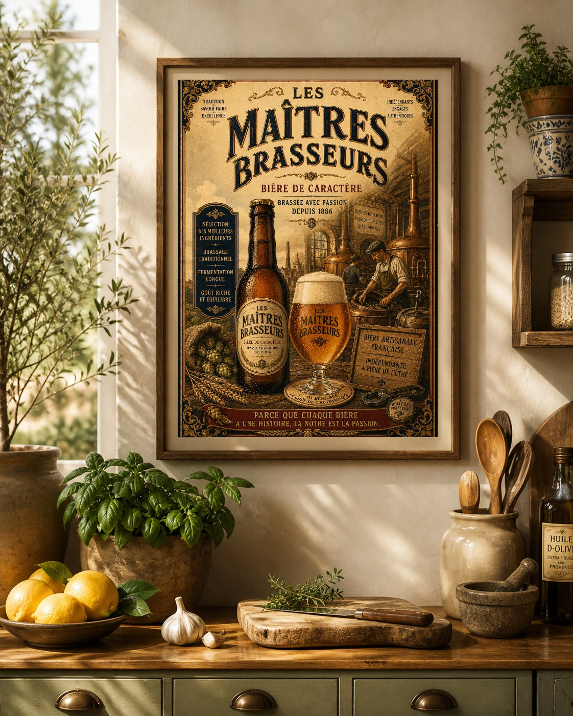 Les Maîtres Brasseurs Vintage French Beer Poster | French Brewery Wall Art Print | Available in A4, A3, A2, 50x70cm & A1