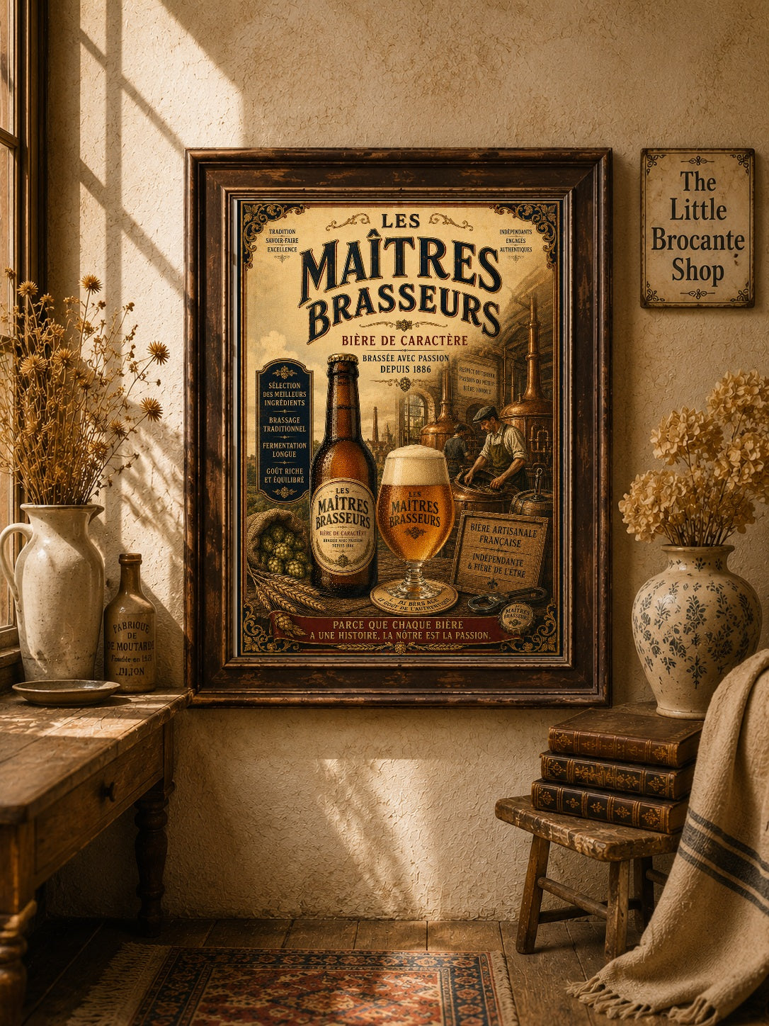 Les Maîtres Brasseurs Vintage French Beer Poster | French Brewery Wall Art Print | Available in A4, A3, A2, 50x70cm & A1