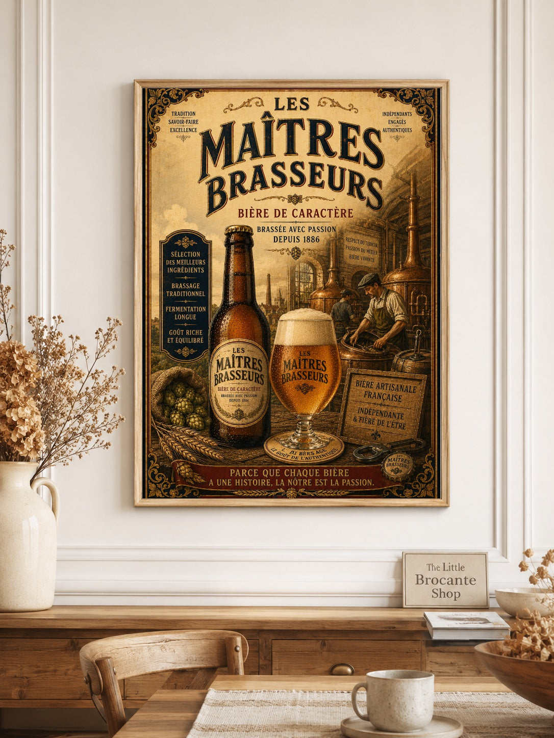 Les Maîtres Brasseurs Vintage French Beer Poster | French Brewery Wall Art Print | Available in A4, A3, A2, 50x70cm & A1