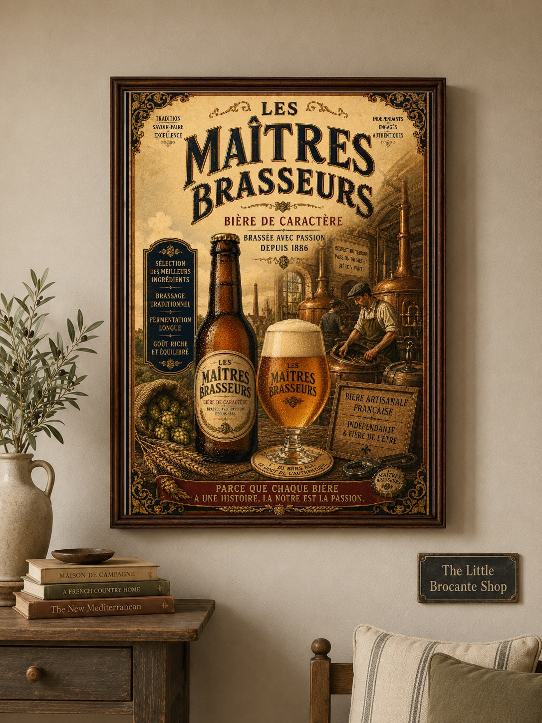 Les Maîtres Brasseurs Vintage French Beer Poster | French Brewery Wall Art Print | Available in A4, A3, A2, 50x70cm & A1