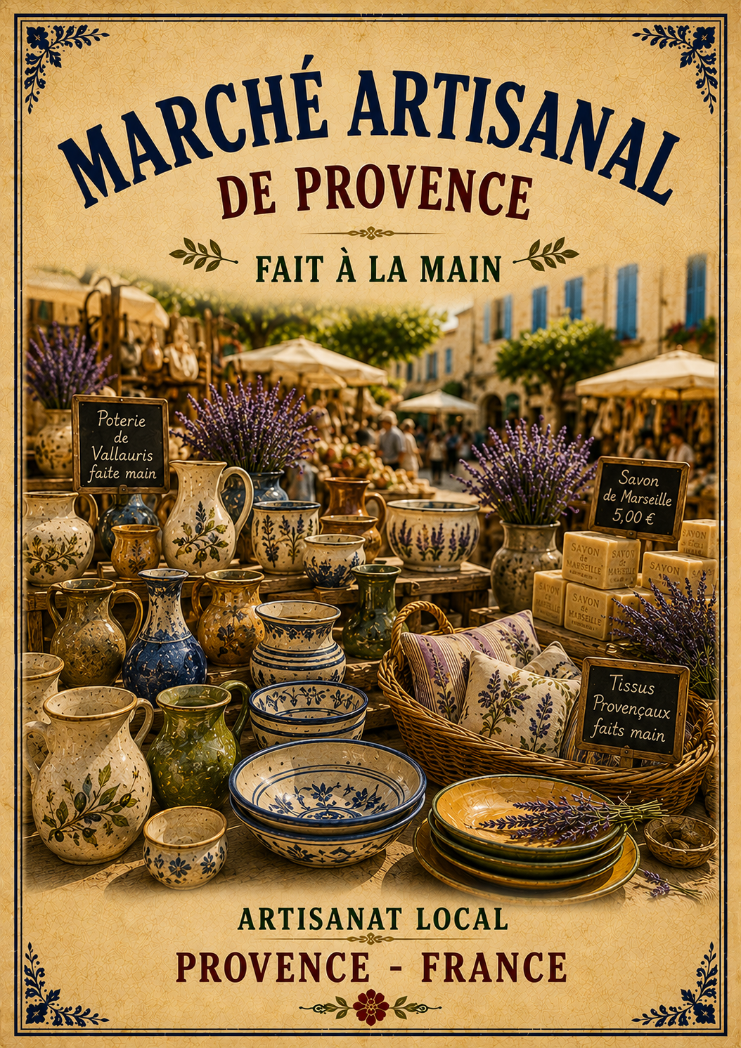 French Provence Artisan Market Print Wall Art – A3 size