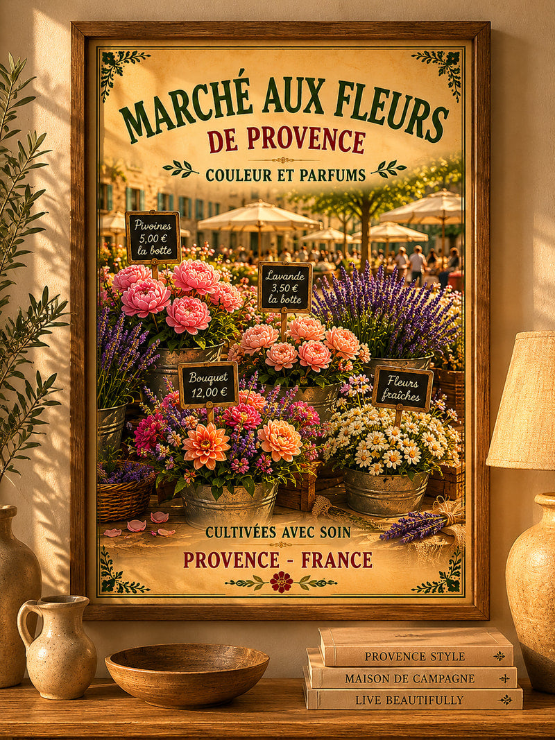 French Provence Flower Market Print Wall Art – A3 size