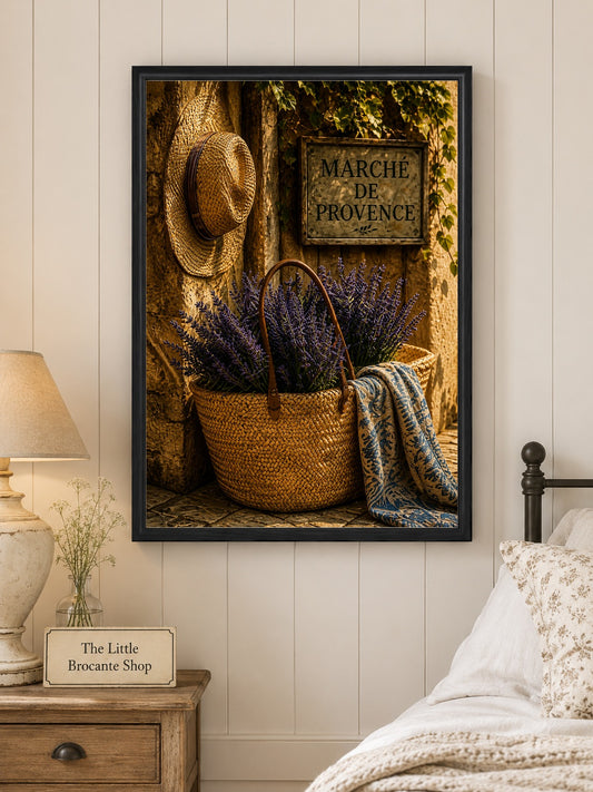 Marché de Provence Art Print | French Market Wall Art | Rustic Provence Basket & Lavender Decor | Vintage French Farmhouse Kitchen Print