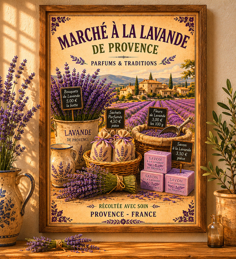 French Provence Lavender Market Print – A3 size