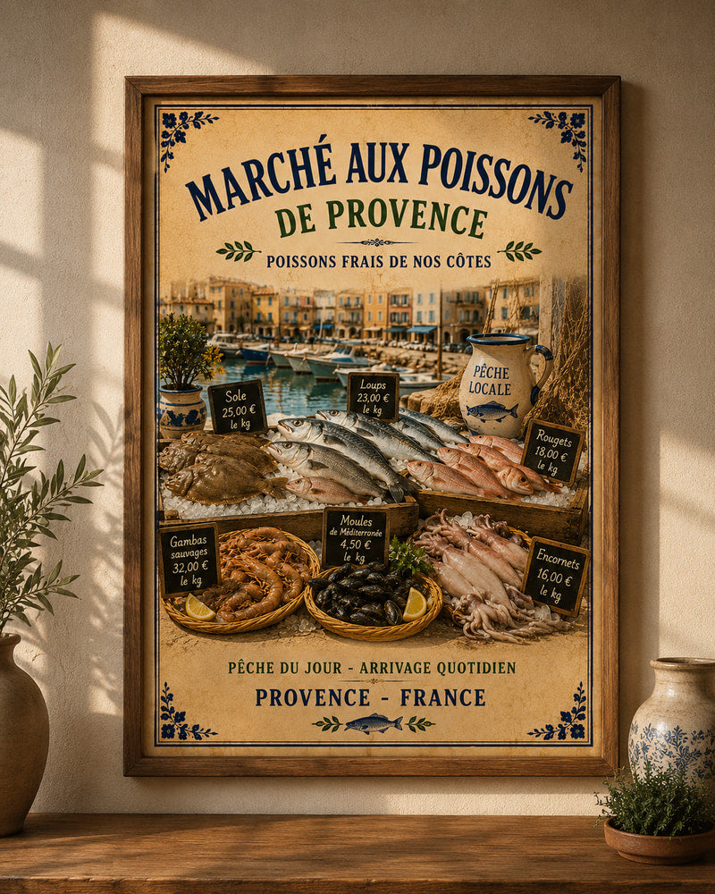 French Provence Fish Market Print – A3 size