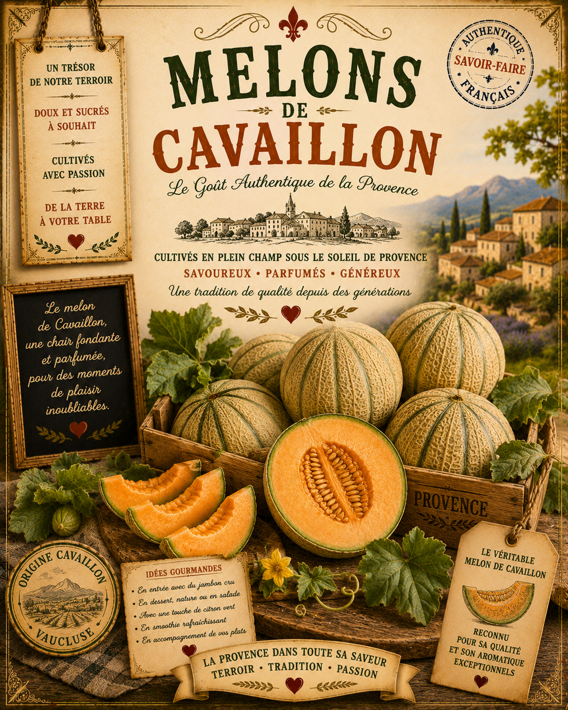 French Cavaillon Melons Vintage Style Print - A4, A3, A2, A1 or 50x70cm size