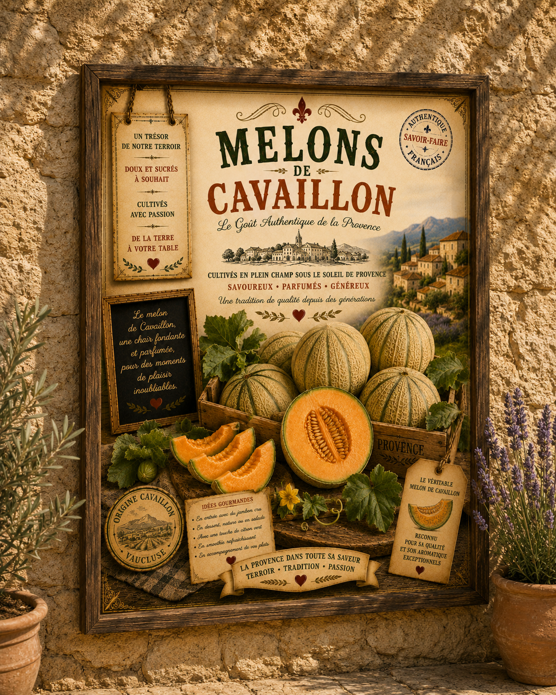 French Cavaillon Melons Vintage Style Print - A4, A3, A2, A1 or 50x70cm size