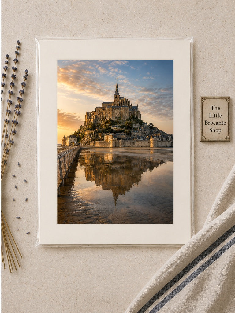 Set of 2 Mont Saint-Michel Prints - Sunset and Night time (unframed) | French Coastal Wall Art