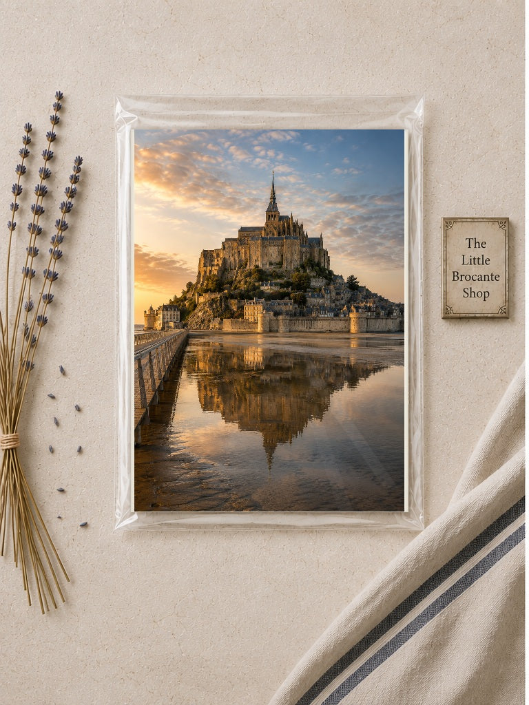 Set of 2 Mont Saint-Michel Prints - Sunset and Night time (unframed) | French Coastal Wall Art