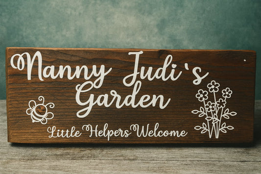 Personalised Handmade 'Little Helpers Welcome Garden' Wooden Sign