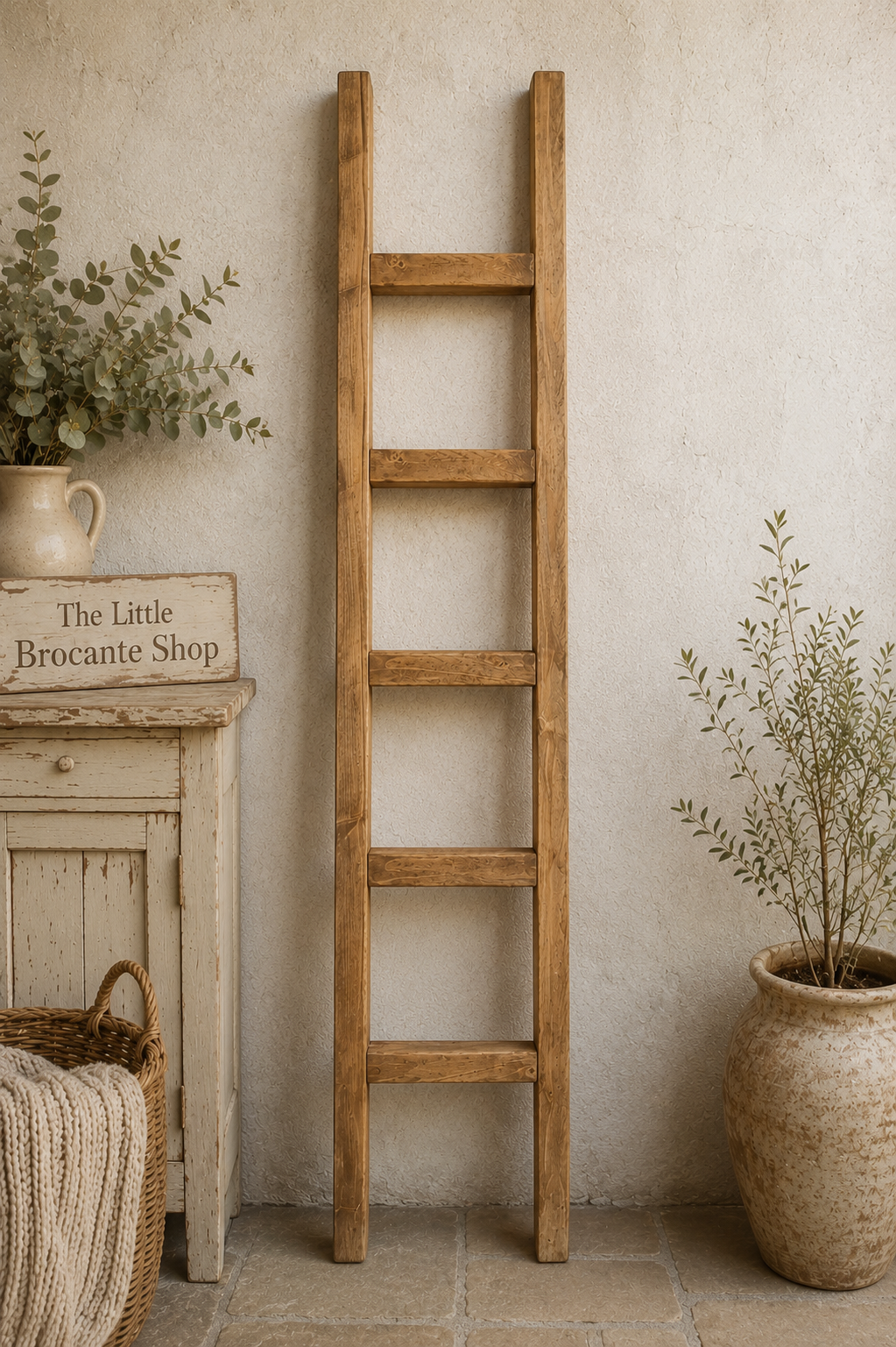 Narrow Rustic Wooden Towel Ladder 1.2 m tall | Farmhouse Blanket Ladder | Bathroom & Bedroom Storage