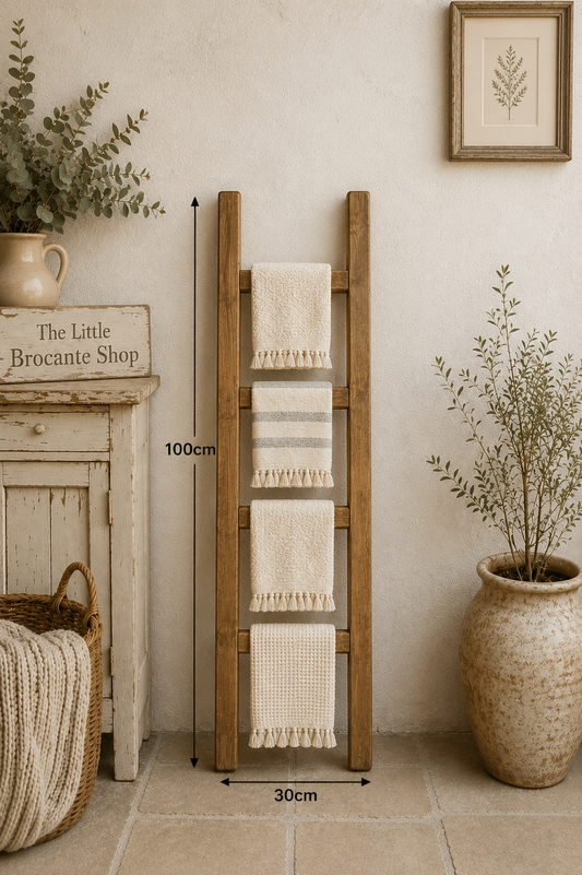 Narrow Rustic Wooden Towel Ladder 1 metre tall | Farmhouse Blanket Ladder | Bathroom & Bedroom Storage