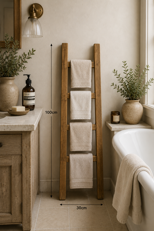 Narrow Rustic Wooden Towel Ladder 1 metre tall | Farmhouse Blanket Ladder | Bathroom & Bedroom Storage