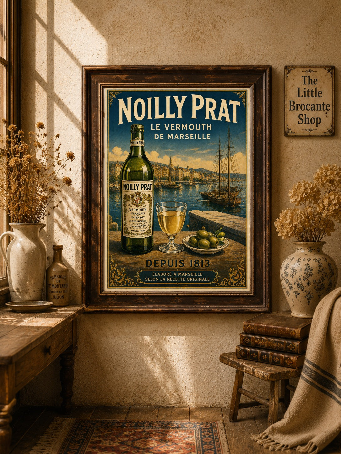 Noilly Prat Vintage French Vermouth Print | French Coastal Bar Wall Art | Classic French Drinks Advertising Poster