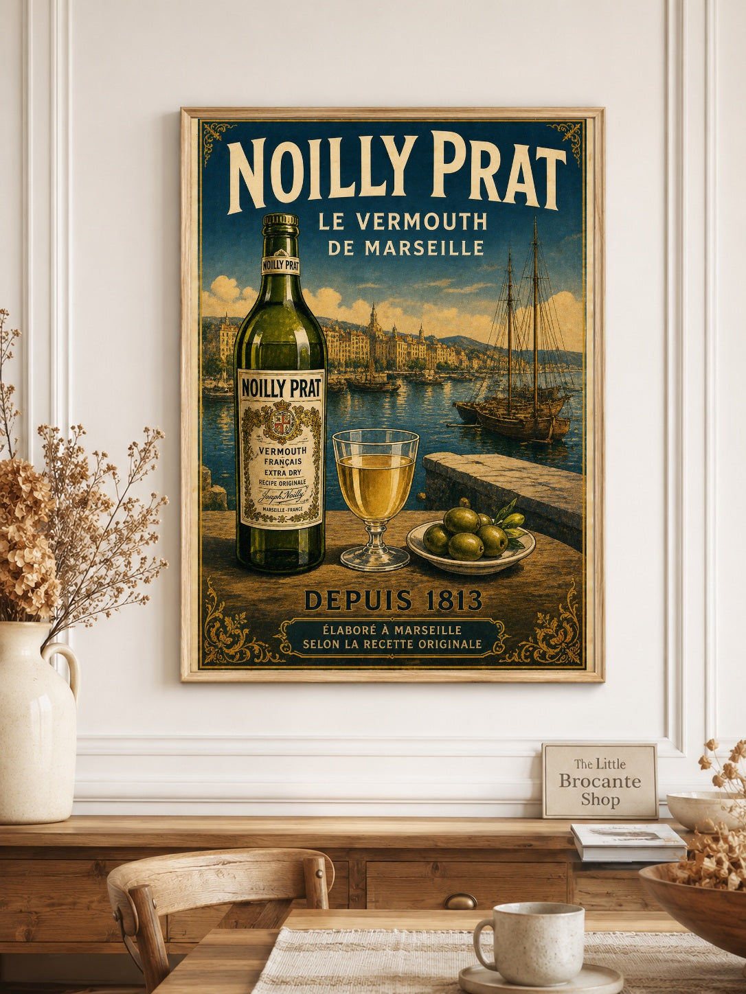 Noilly Prat Vintage French Vermouth Print | French Coastal Bar Wall Art | Classic French Drinks Advertising Poster