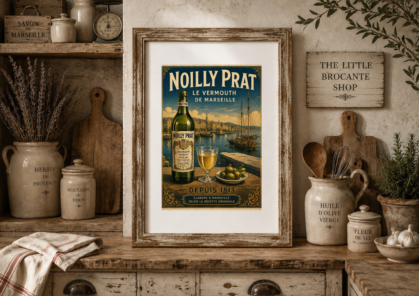 Noilly Prat Vintage French Vermouth Print | French Coastal Bar Wall Art | Classic French Drinks Advertising Poster
