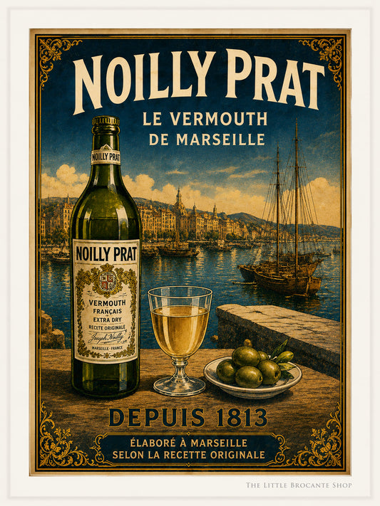 Noilly Prat Vintage French Vermouth Print | French Coastal Bar Wall Art | Classic French Drinks Advertising Poster