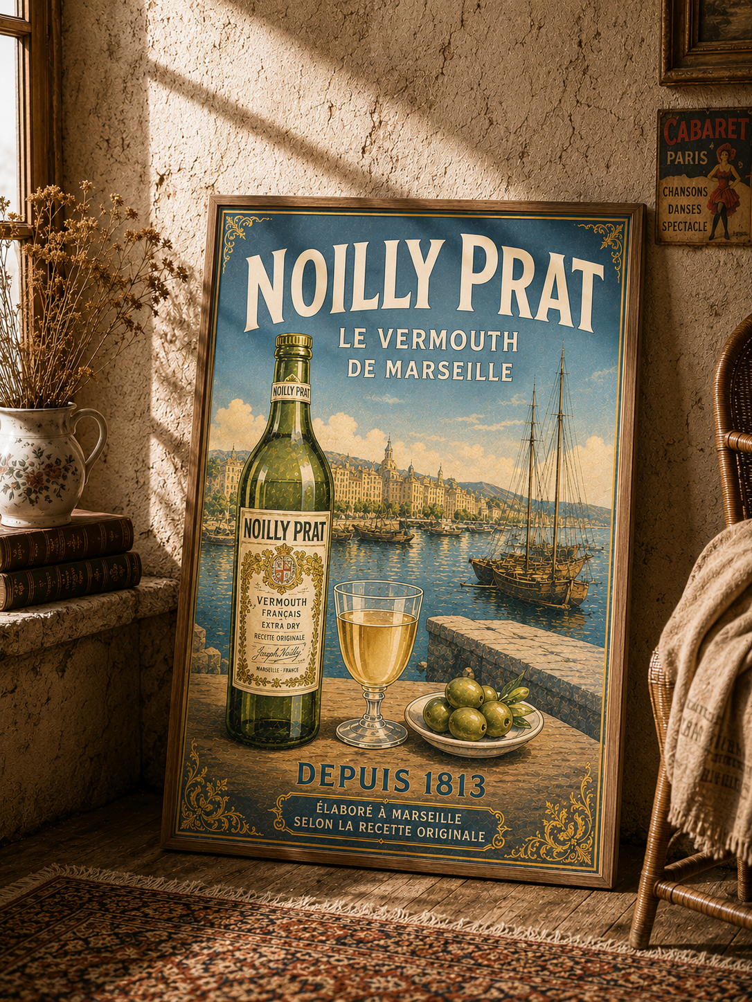 Noilly Prat Vintage French Vermouth Print | French Coastal Bar Wall Art | Classic French Drinks Advertising Poster